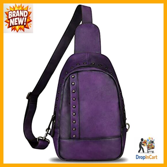 Genuine Leather Sling Backpack Vintage Retro Daypack Crossbody Purse Casual